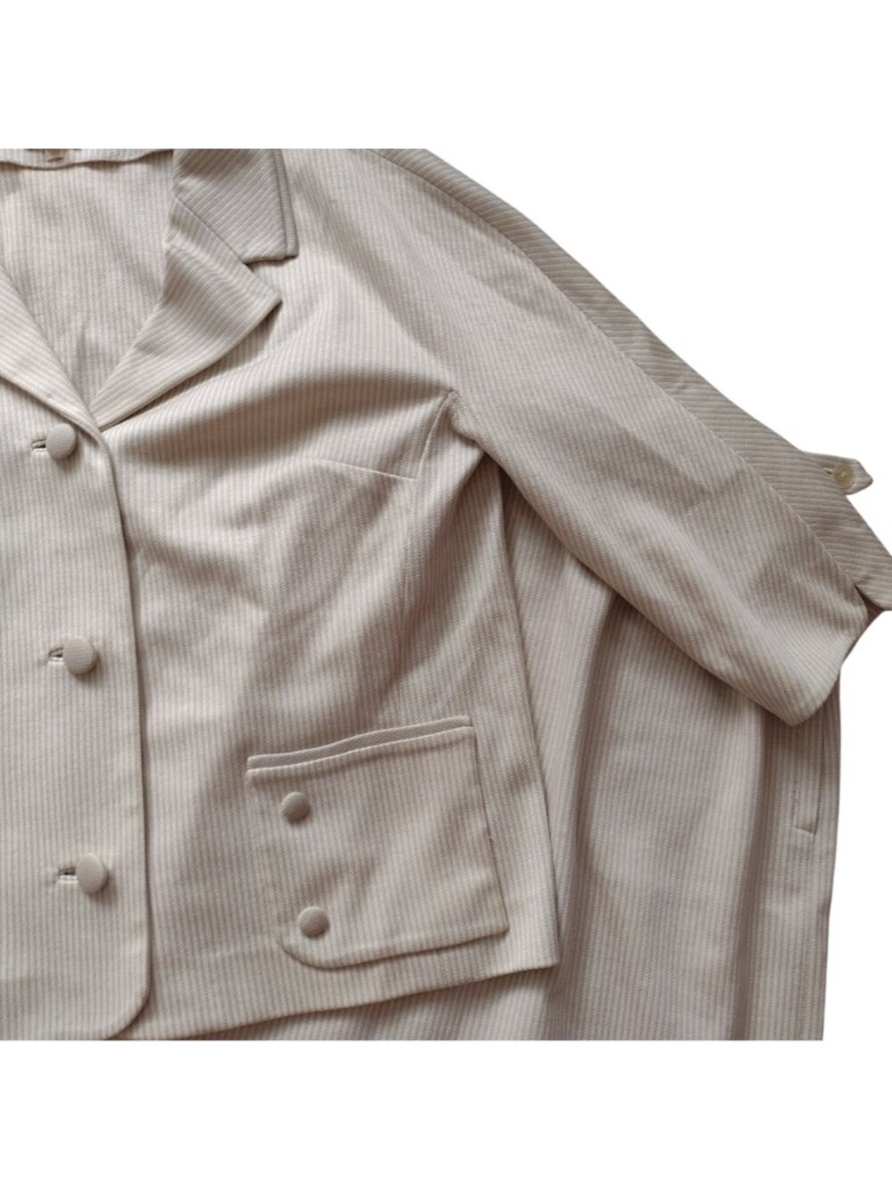 Vintage Mid Century Womens Skirt Suit M L Beige Tonal Stripe 1960s Jackie O - Picture 7 of 16
